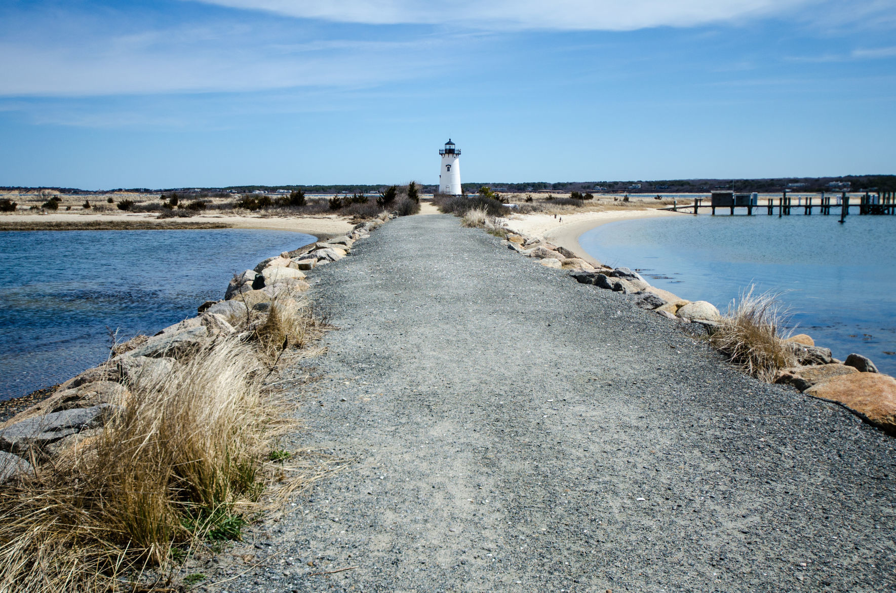 Edgartown Lighthouse, on Martha's Vineyard in Massachusetts - wide angle view.